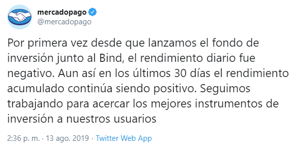 La inversión de Mercado Pago tuvo rendimiento negativo