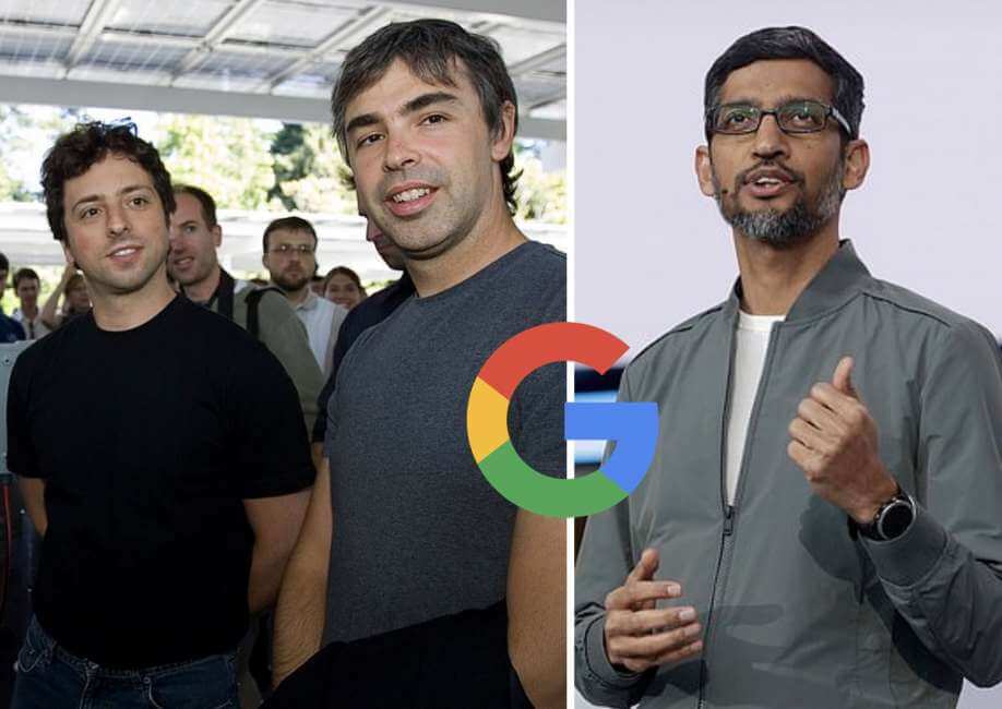 Sergei Brin, Larry Page y Sundar Pichai de Google Alphabet